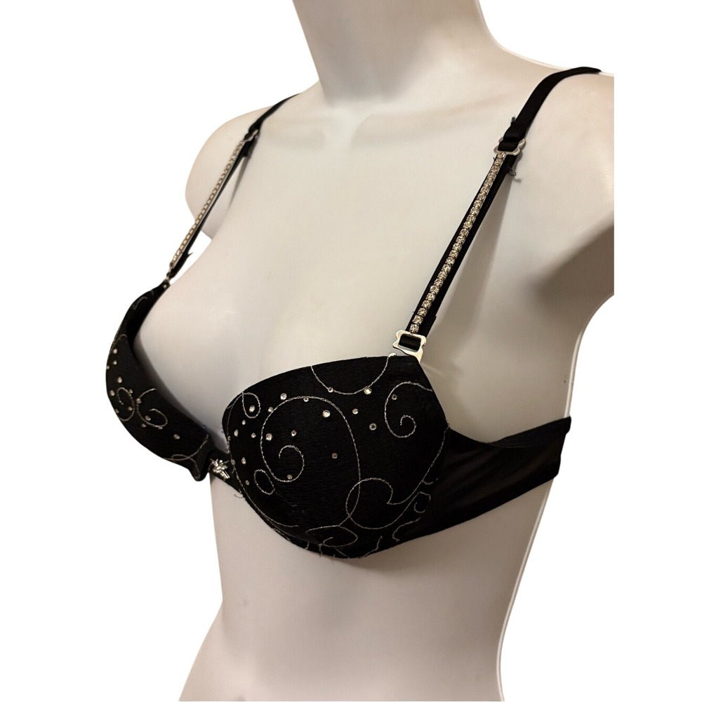 Frederick's of Hollywood Black Rhinestone Swirl Push-Up Bra